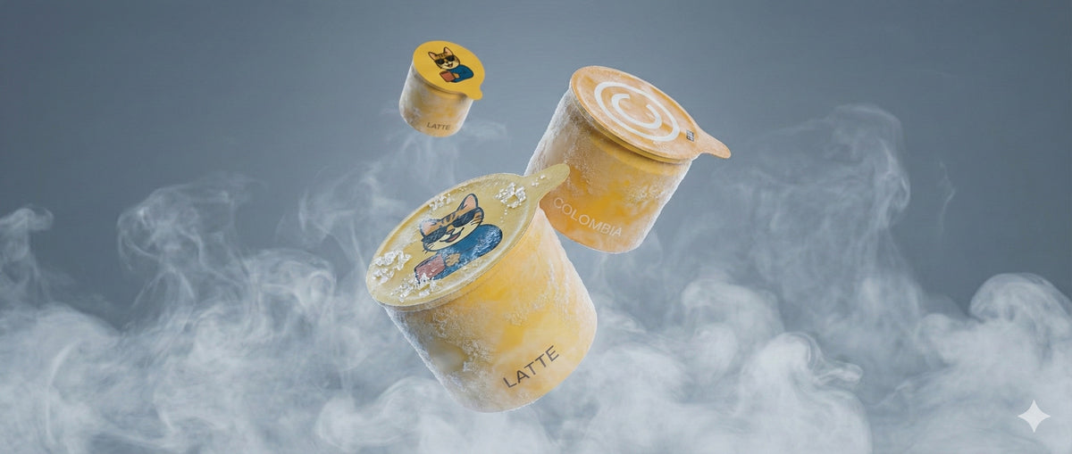 Makrobillede af en kaffeterning, der opløses i vand i et stribet mønster ligesom et espressoshot.